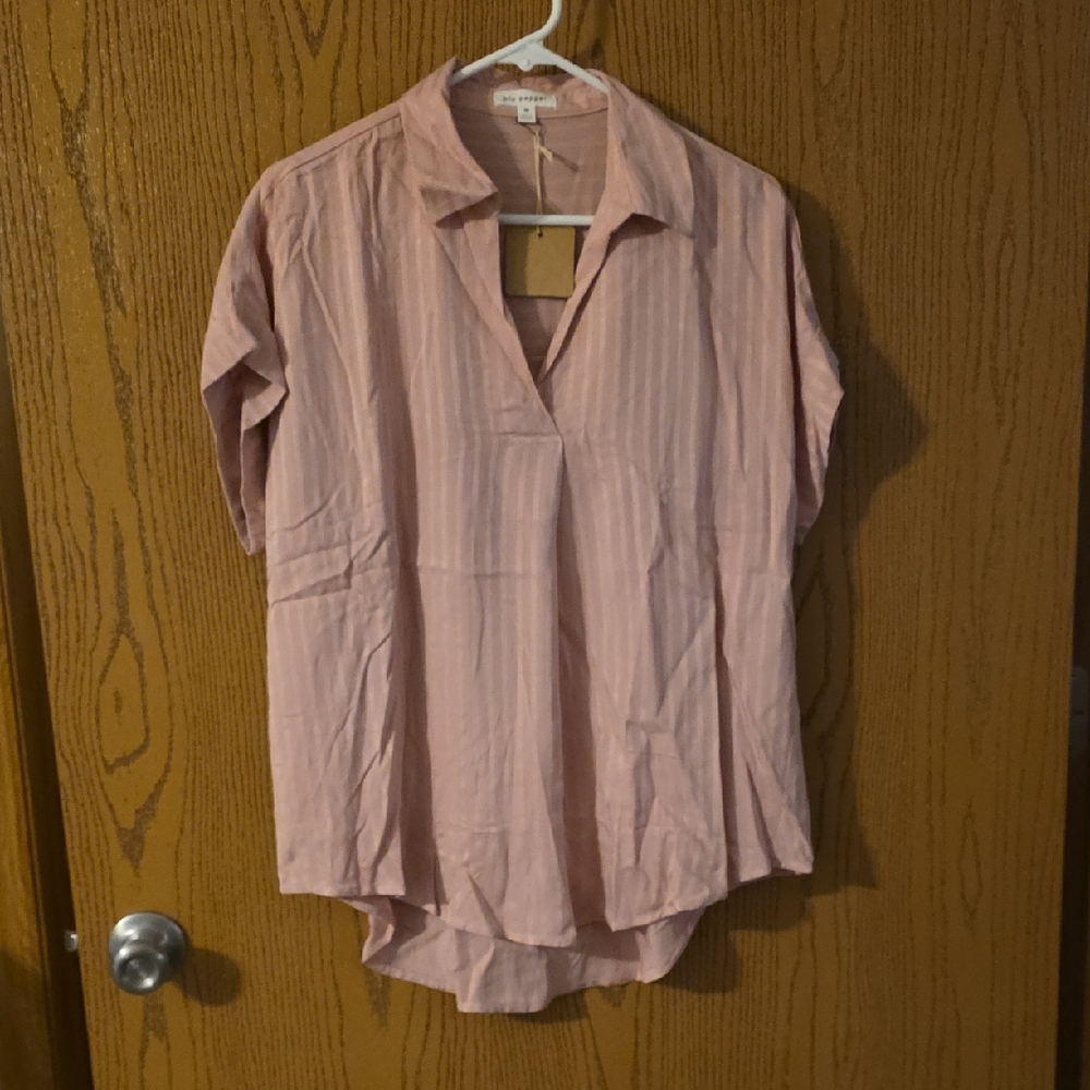 Blu Pepper Blush Striped Collared Top